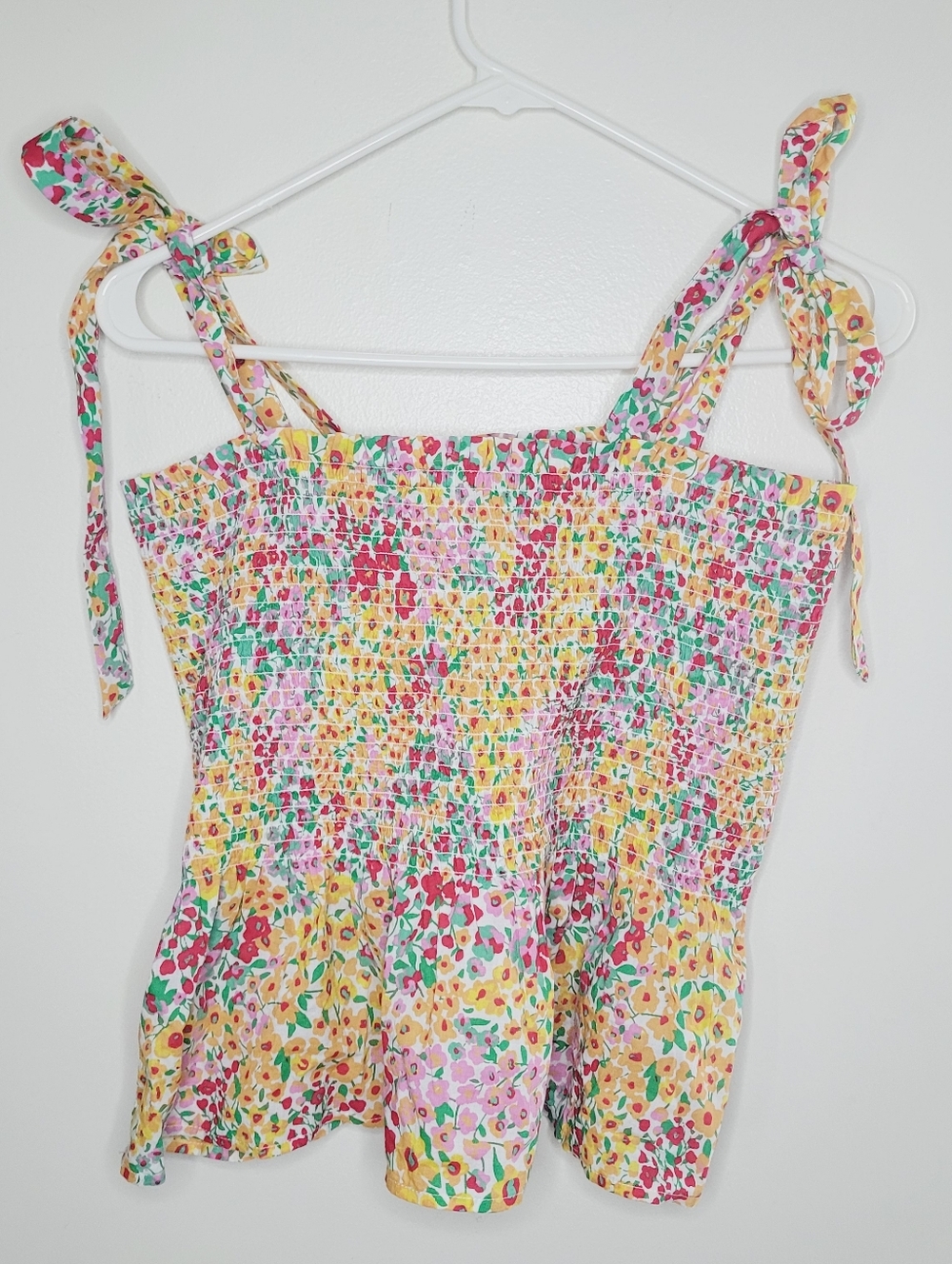 J.CREW Baby Doll Top Smocked Women's Floral Crop Medium Sleeveless Boho Festival